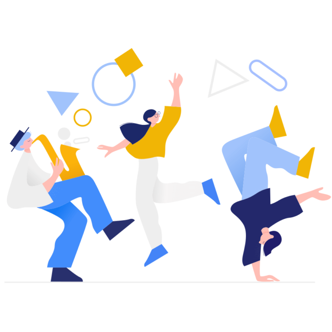 cartoon of three people dancing